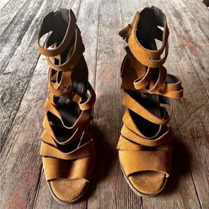 Free People Cayman Caramel Brown Suede Strappy Women's Hybrid Sandals